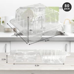 JarThenaAMCS 80 Pack Plastic Cupcake Containers 4-Compartment Clear Cupcake Boxes Disposable Cupcake Tray Holders 4 Cavity Cupcake Carriers with Deep Dome for Cupcake Muffin Packaging