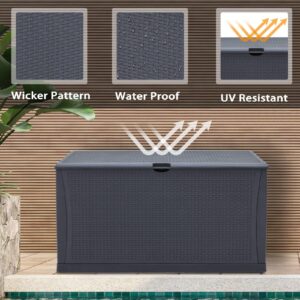 Crownland Outdoor 120 Gallon Storage Deck Box Resin Container Weatherproof Deck Storage Box Containers Patio Garden Furniture Outdoor Storage Boxes All Weather Using(Grey)