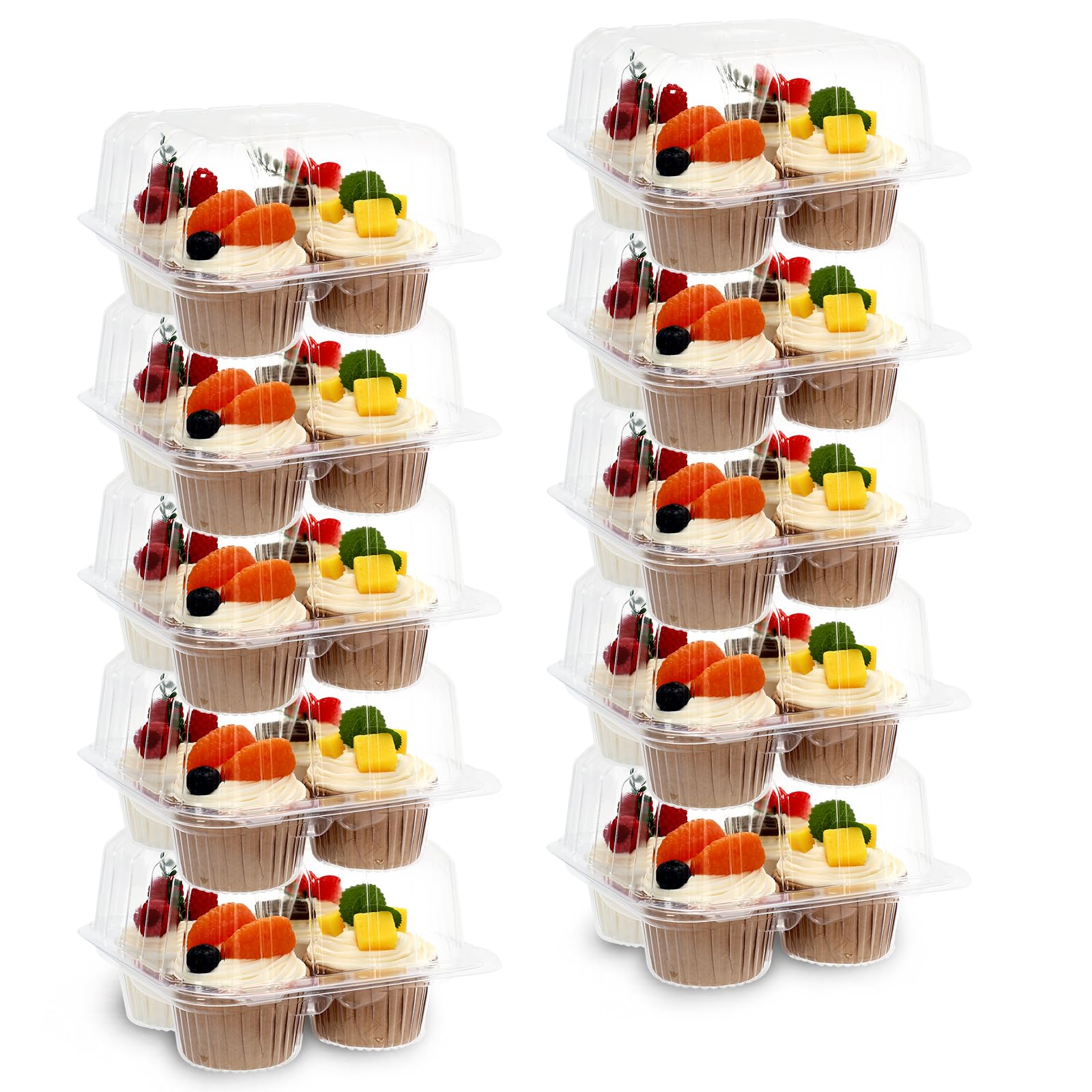 JarThenaAMCS 80 Pack Plastic Cupcake Containers 4-Compartment Clear Cupcake Boxes Disposable Cupcake Tray Holders 4 Cavity Cupcake Carriers with Deep Dome for Cupcake Muffin Packaging