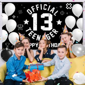 HTDZZI 13th Birthday Decoration Kit for Boys, Official Teenager 13 Birthday Party Backdrop Banner, Number 13 Balloons, Explosion Star Balloons, 13th Birthday Photo Props Decor, Black White