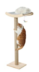 window cat perch with scratching posts, 46" wood tree bed for large inside cats climbing, perching and lounging, mounted with 3 strong suction cups (wood platform)