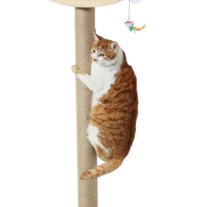 Window Cat Perch with Scratching Posts, 46" Wood Tree Bed for Large Inside Cats Climbing, Perching and Lounging, Mounted with 3 Strong Suction Cups (Wood Platform)