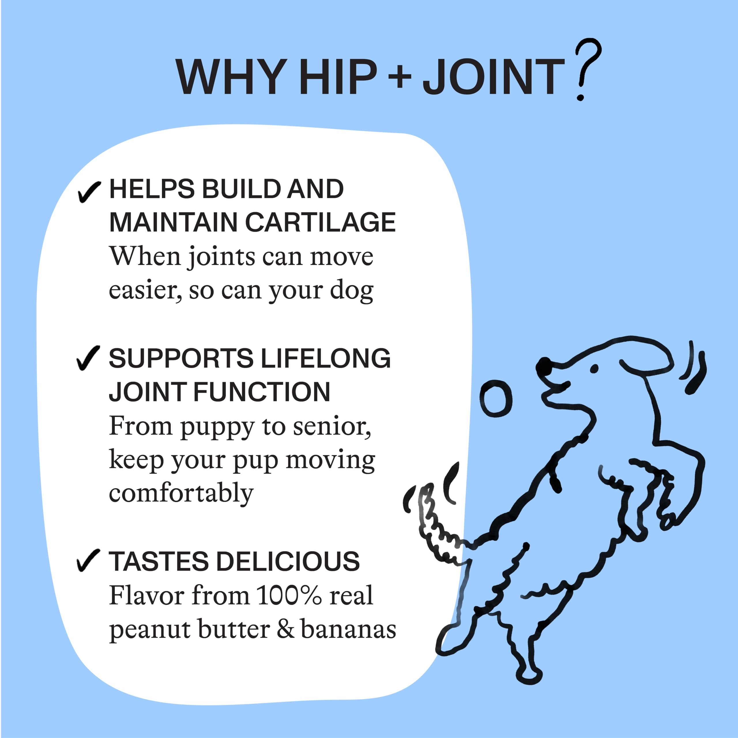 Spot & Tango Hip + Joint Supplement for Dogs - Vet-Approved For Mobility and Arthritis Support - Glucosamine, Chondroitin, Green Lipped Mussel, MSM - Flavor from Real Peanut Butter & Banana - 56 Count