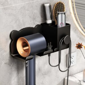 jagori hair dryer holder - blow dryer holder wall mounted with storage organizer and plug & cord organizer,self-adhesive hair dryer organizer for bathroom and cabinet door,black