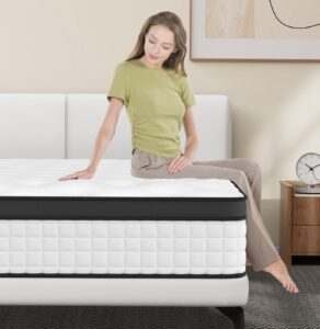 wowttrelax 10 inch queen mattress in a box - comfortable innerspring mattress with motion isolation, individually wrapped pocket coils - double mattress relief - cooling gel memory foam