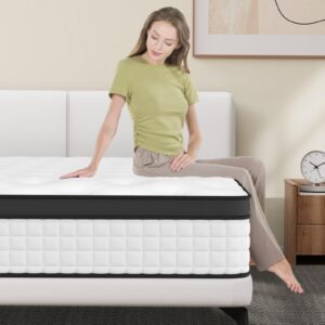 wowttrelax 10 Inch Queen Mattress in a Box - Comfortable Innerspring Mattress with Motion Isolation, Individually Wrapped Pocket Coils - Double Mattress Relief - Cooling Gel Memory Foam