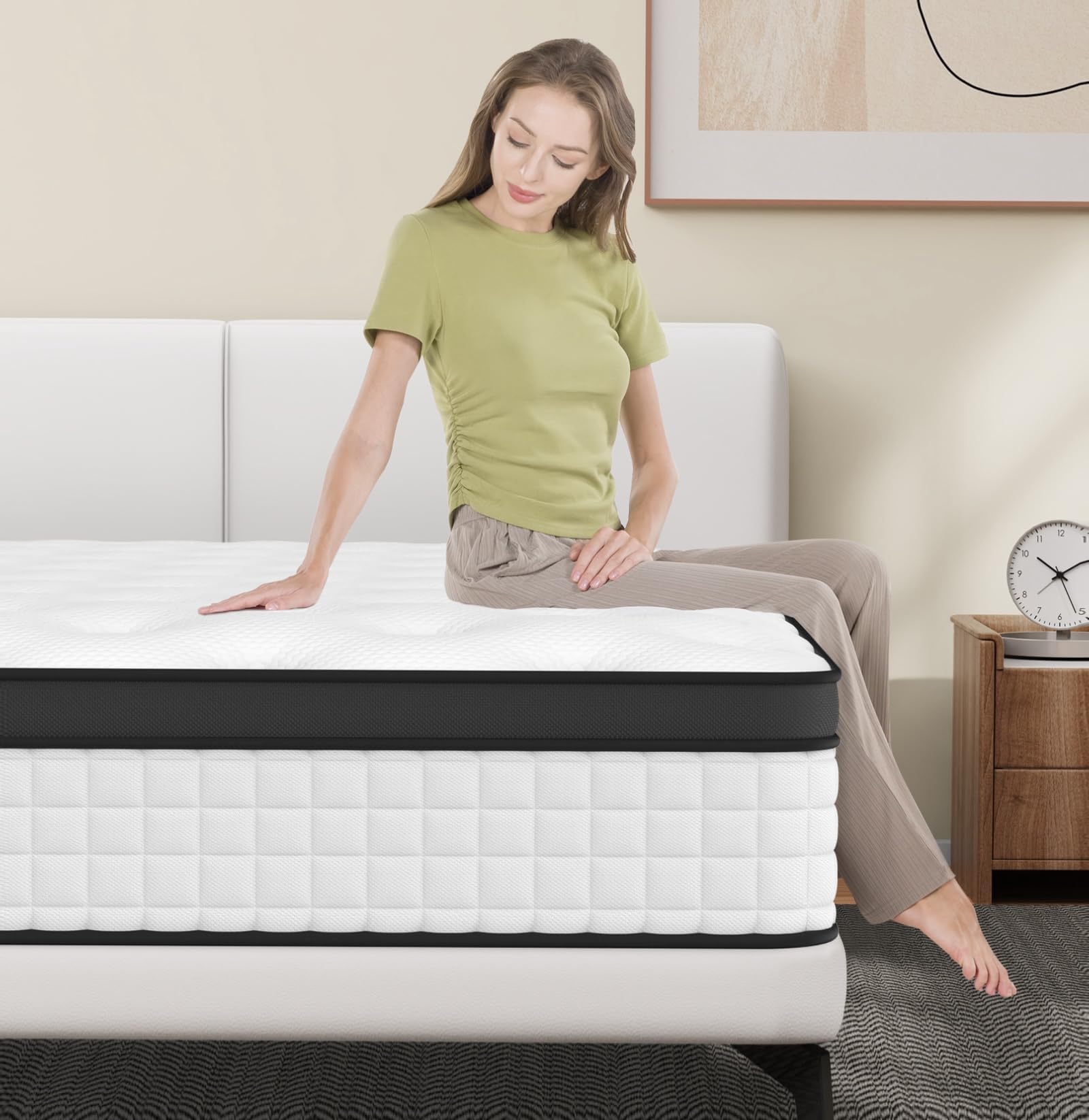 wowttrelax Queen Mattress 12 inch Hybrid Memory Foam Pocket Innerspring - 9 Zone Ergonomics, Comfortable Medium Firmness, Back Pain Relief, Pressure Relief Comfortable Medium Firm