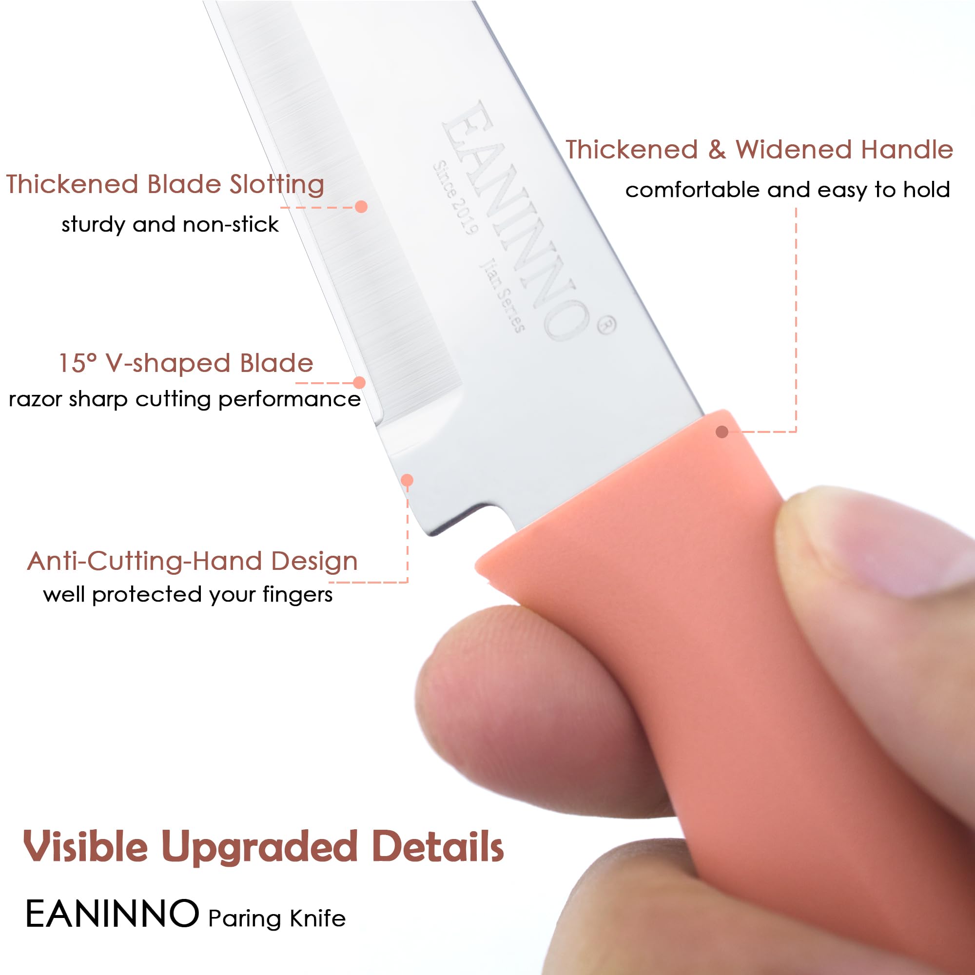 EANINNO Paring Knife Set-4 Paring Knives 4 Cover, Upgraded 3.8 inch Small Peeling Fruit Knife Stainless Steel Kitchen Sharp Cutting Vegetable with Sheath Thickened Blade Handle