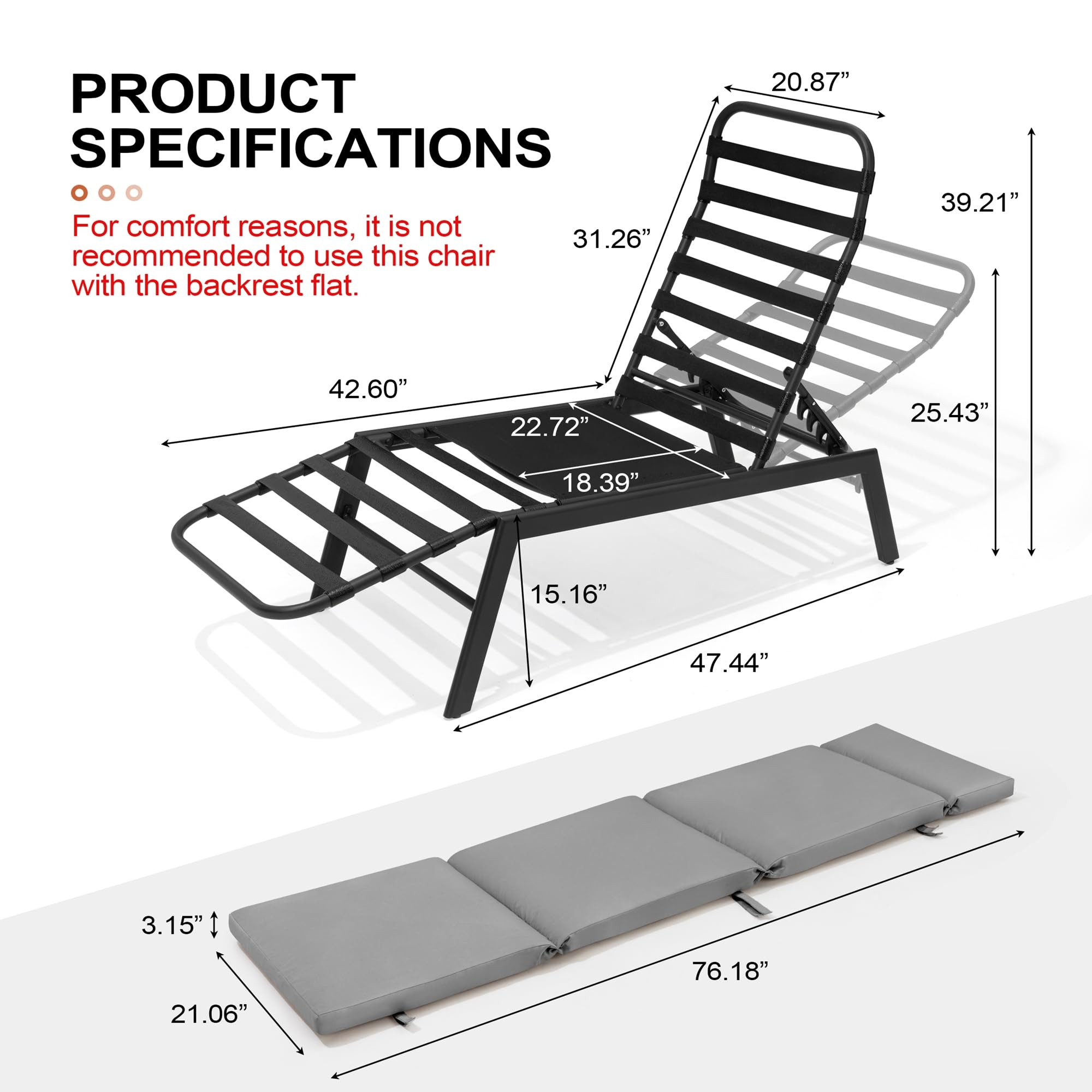 Patio Oversized Outdoor Patio Lounge Chairs set of 2,Metal Outdoor Pool Lounge Chair with Adjustable Backrest, Sunbathing Tanning Poolside Loungers for Backyard Porch Deck Lounger Recliner (Dark Gray)