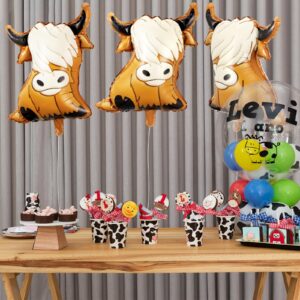 VercanMonth 24 Pcs Highland Cow Balloons 14.7 Inch Foil Brown Cow Double-sided Print Balloons Western Party Decorations Highland Cow Birthday Balloons Animal Balloons for Cow Party Supplies