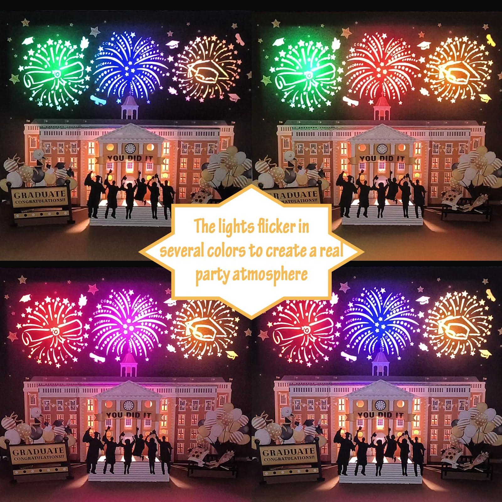 Graduation Card, 3D Pop-up Music &Lights 2024 Graduation Cards with Fireworks,Graduation Celebration School Architectural,Gifts for College,University Master's (Graduation Card)