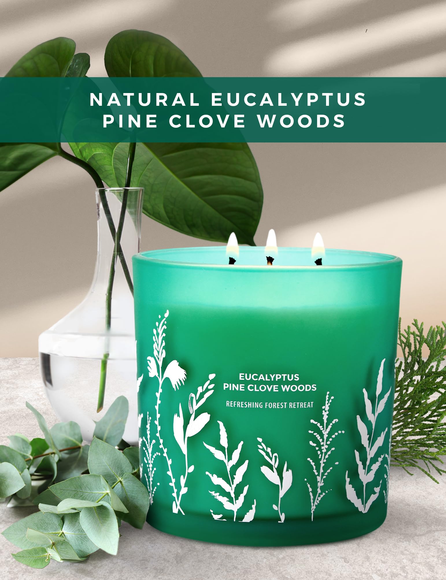 Eucalyptus Pine Clove Balsam Candle 3 Wick - Christmas Tree Scented Candle - Natural Soy Candle for Home Scented 14.5 Oz - Winter Holiday Candle Gift, Aromatherapy Stress Relief Candle for Women & Men