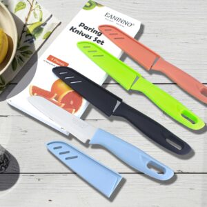 EANINNO Paring Knife Set-4 Paring Knives 4 Cover, Upgraded 3.8 inch Small Peeling Fruit Knife Stainless Steel Kitchen Sharp Cutting Vegetable with Sheath Thickened Blade Handle