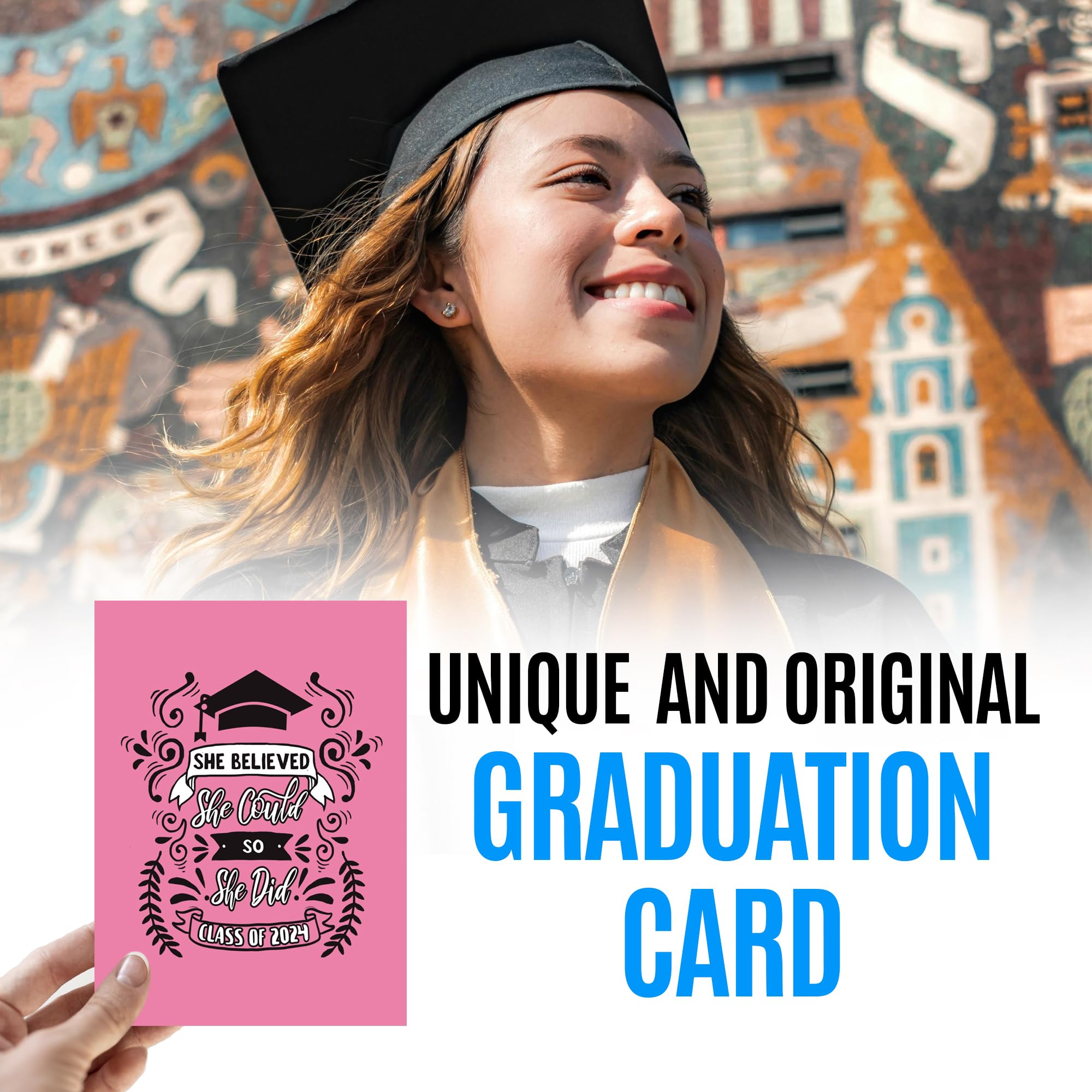 Graduation Card for Her - High School College Graduation Cards 2024 for Women - Masters Degree Congratulations Cards for Girls - Proud of You Card for Daughter, Granddaughter, Sister, Niece...