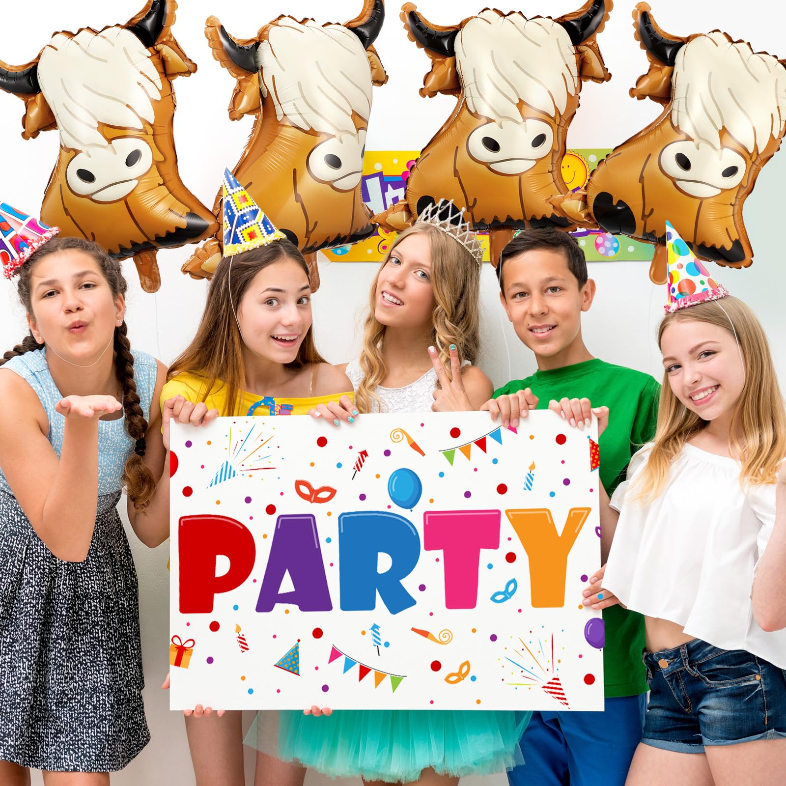 VercanMonth 24 Pcs Highland Cow Balloons 14.7 Inch Foil Brown Cow Double-sided Print Balloons Western Party Decorations Highland Cow Birthday Balloons Animal Balloons for Cow Party Supplies