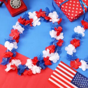 JUNEBRUSHS 24 Pack Patriotic Leis Red White and Blue Flower Leis, 4th of July Garlands Hawaiian Luau Flower Necklaces Bulk for Fourth of July, Memorial Day, Independence Day Decorations Party Favors