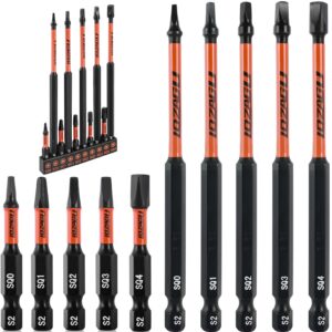 lozagu 10pcs square drive bits set, 6” & 2” long premium s2 alloy steel square bit set #0, 1, 2, 3, and #4 magnetic square drill bit set,1/4 inch hex shank.