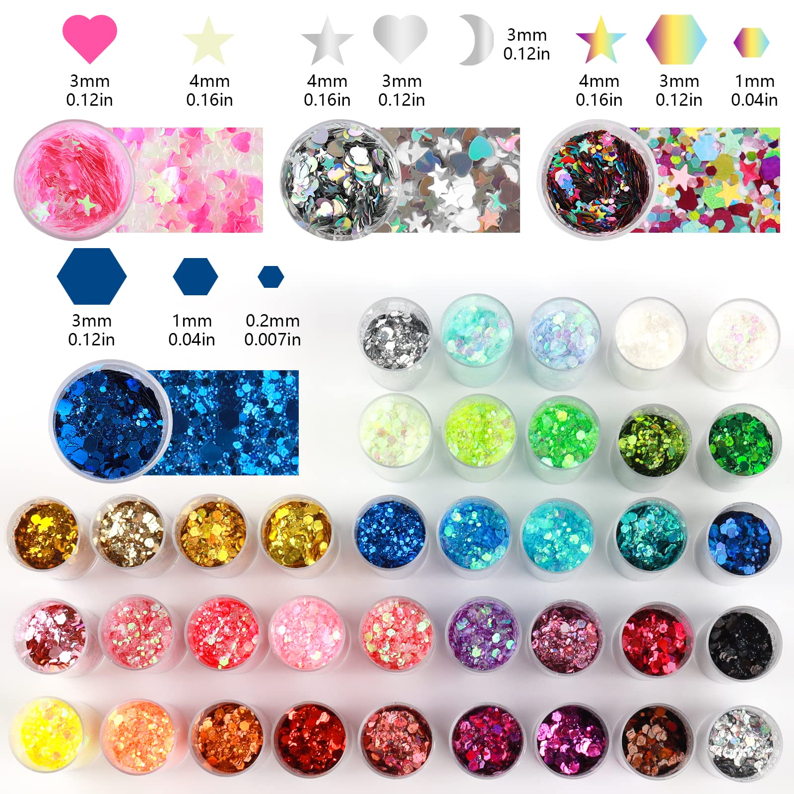 CIYOWTA Chunky Glitter, Chunky and Fine Glitter Mix, Holographic Glitter for Resin, Glitter for Crafts, Set of 40 Colors, Cosmetic Glitter for Nails Face Tumbler Body Hair Painting Epoxy Art Glitter