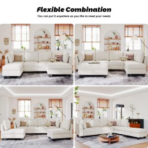 Belffin Velvet Sectional Sofa with Storage Ottoman Cream L Shaped Couch Sofa Convertible L-Shaped Sofa Beige