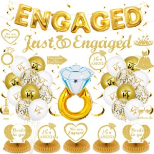 32 pcs gold engagement party decorations just engaged banner diamond ring balloons white gold engagement backdrop white gold just married decorations kit for bachelorette bridal engagement party