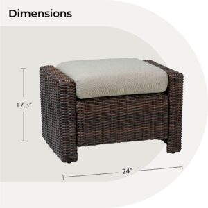 CHITA Patio Wicker Ottoman, Outdoor Rattan Footrest with Removable Cushion and Adjustable Foot Levelers for Backyard, Balcony, Apartment or Porch, Brownish Grey Cushions with Chestnut Wicker