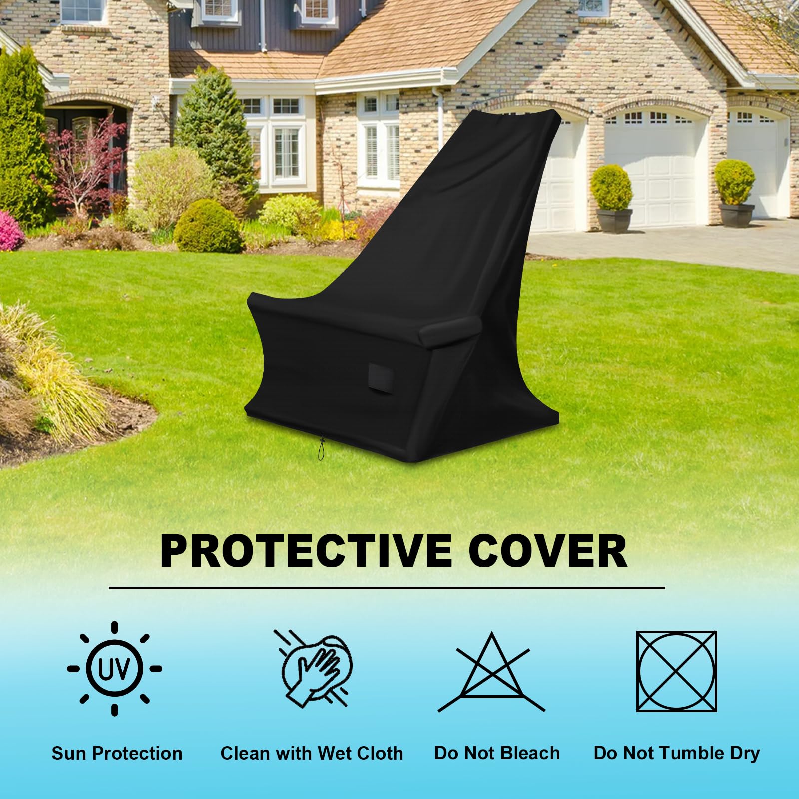 GJMZTQG Heavy Duty Outdoor Wooden Folding Chair Cover, 600D Waterproof UV Resistant Anti-Fading Patio Chair Cover, with Air Vent and Drawstring, Black,30"L x 21.5"W x 31.5"H