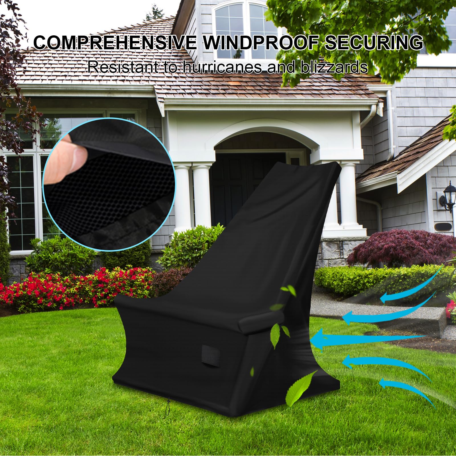 GJMZTQG Heavy Duty Outdoor Wooden Folding Chair Cover, 600D Waterproof UV Resistant Anti-Fading Patio Chair Cover, with Air Vent and Drawstring, Black,30"L x 21.5"W x 31.5"H