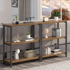 EXCEFUR Small Bookshelf, 3 Tier Short Low Book Shelf, Modern Metal and Wood Standing Etagere Bookcase for Home Office Living Room Bedroom, Rustic Brown