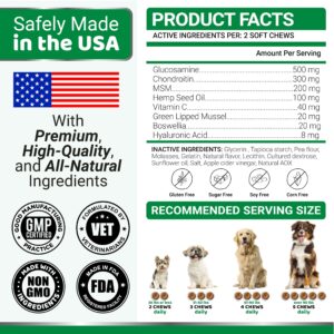 YUMA'S Hemp Hip and Joint Supplement for Dogs - Glucosamine for Dogs - 170 Dog Joint Pain Relief Chews - Chondroitin, MSM - Hemp Oil - Advanced Dog Joint Supplement Health - Mobility Support Treats