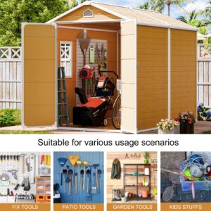 Outdoor Resin Storage Shed 8x6 FT, Plastic Sheds with Floor Window Lockable Door Included, Large Waterproof Outside Sheds Storage for Backyard Garden Patio Lawn Tools, Brown