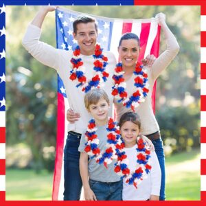 JUNEBRUSHS 24 Pack Patriotic Leis Red White and Blue Flower Leis, 4th of July Garlands Hawaiian Luau Flower Necklaces Bulk for Fourth of July, Memorial Day, Independence Day Decorations Party Favors