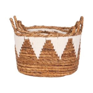 Sagebrook Home Coastal Banana Leaf, Set of Three, Nomad Baskets, Natural Finish, 14" x 14" x 10"