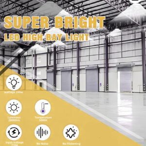 6 Pack UFO LED High Bay Light, 200W LED High Bay Light, 5000K,28,000LM, 5 ft Cable with US Plug UL Certified Plug, IP65 Commercial Warehouse Area Light for Wet Location Area, Workshop, Garage