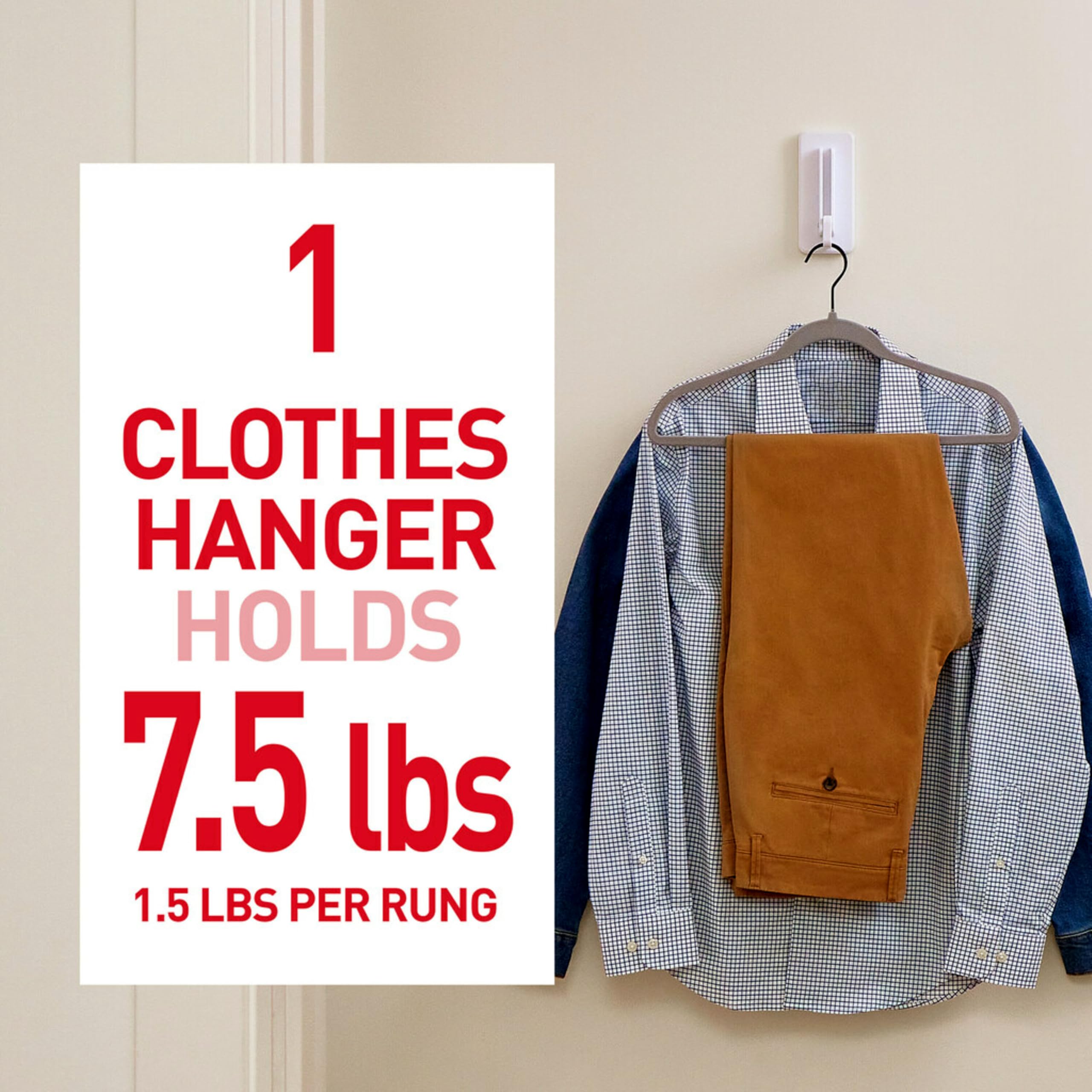 Command Folding Clothes Hanger, Holds up to 5 Hangers 7.5 lb, 1.5lbs per Rung, 1 Hook with 5 Rungs, 3 Strips, Closet Organizer, Home Organization