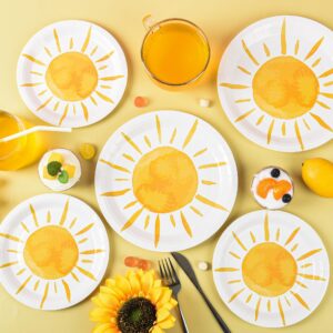 48 Pcs Boho Sun Party Plates First Trip Around The Sun Paper Plates Sunshine Baby Shower Disposable Tableware for Groovy Hippie Birthday Party Decor Supplies