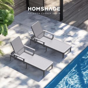 HOMSHADE Chaise Lounge Chair Outdoor - 5 Position Adjustable Backrest, Armrest, Waterproof, Easy Assembly, 300lb Weight Capacity for Pool, Resin, Light Grey