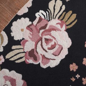 SAFAVIEH Jardin Collection Accent Rug - 3' x 5', Black & Pink, Floral Design, Handmade Wool, Ideal for The Living Room, Dining Room, Bedroom (JAR737Z-3)