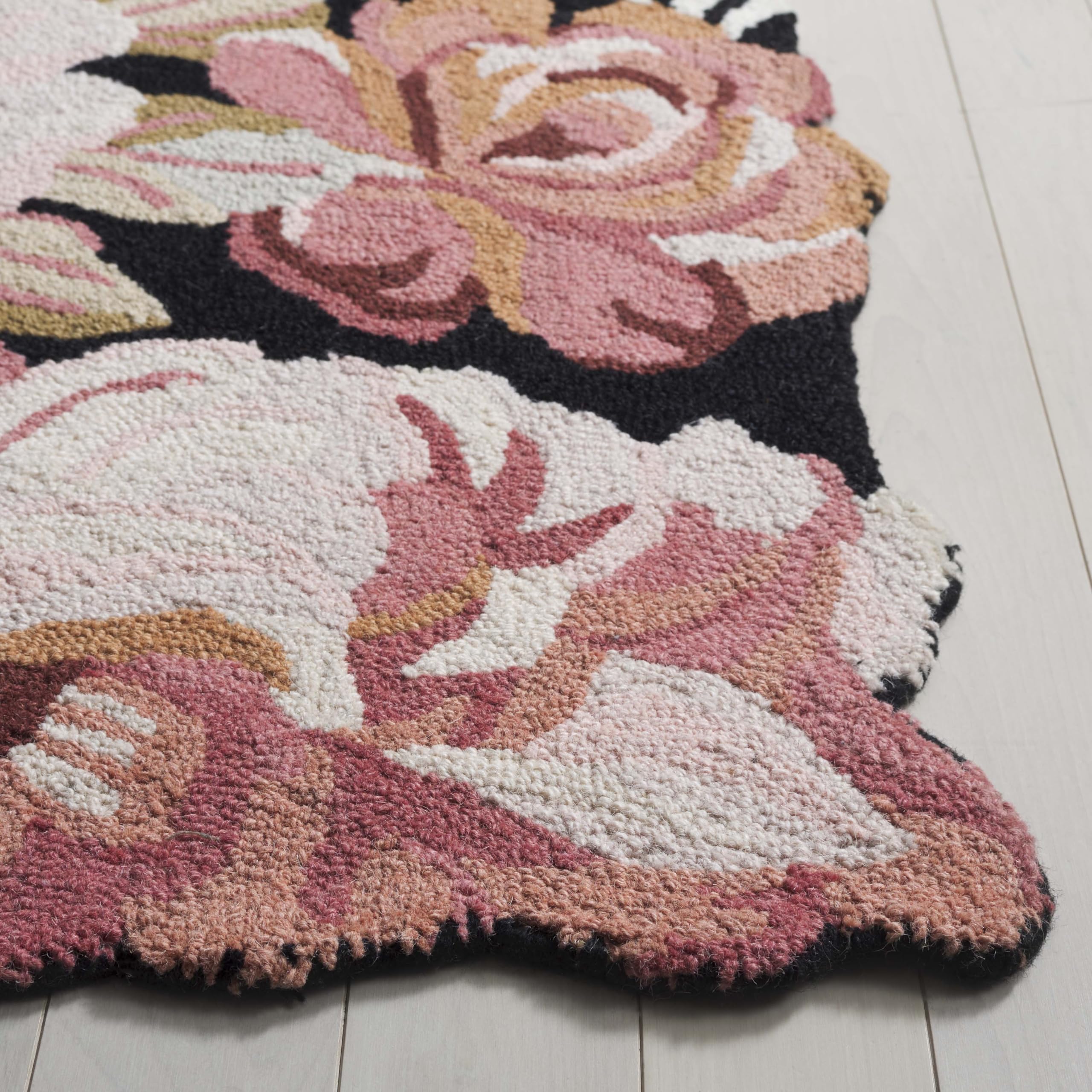 SAFAVIEH Jardin Collection Accent Rug - 3' x 5', Black & Pink, Floral Design, Handmade Wool, Ideal for The Living Room, Dining Room, Bedroom (JAR737Z-3)