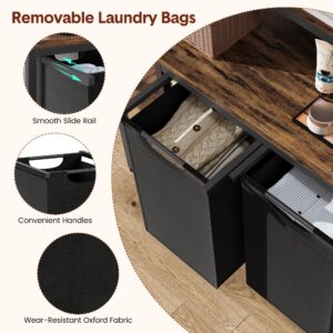 GAOMON Laundry Basket,Laundry Hamper 2 Section with Side Shelves,3 Tiers Laundry Sorter with 2 Pull-Out and Removable Laundry Bags,Black & Rustic Brown