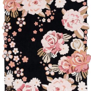 SAFAVIEH Jardin Collection Accent Rug - 3' x 5', Black & Pink, Floral Design, Handmade Wool, Ideal for The Living Room, Dining Room, Bedroom (JAR737Z-3)