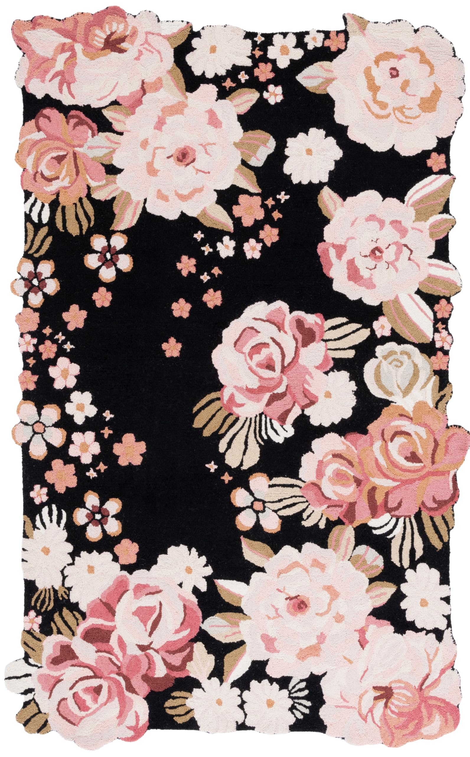 SAFAVIEH Jardin Collection Accent Rug - 3' x 5', Black & Pink, Floral Design, Handmade Wool, Ideal for The Living Room, Dining Room, Bedroom (JAR737Z-3)