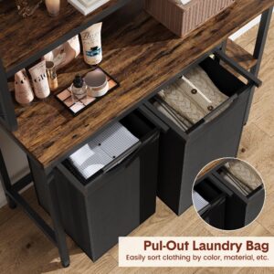 GAOMON Laundry Basket,Laundry Hamper 2 Section with Side Shelves,3 Tiers Laundry Sorter with 2 Pull-Out and Removable Laundry Bags,Black & Rustic Brown