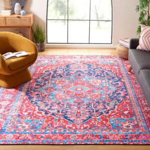 safavieh tucson collection area rug - 10' x 14', navy & red, machine washable & slip resistant, ideal for high traffic areas in living room, bedroom, dining (tsn121n-10)