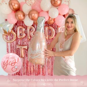 VIDAL CRAFTS Rose Gold Bridal Shower Decorations - Ideal for Bridal Shower & Bachelorette Party Decor with Latex & Confetti Balloons, Bride Banner, Bridal Veil, Fringe Curtains, Bride Sash, and Props