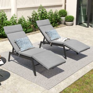 Patio Oversized Outdoor Patio Lounge Chairs set of 2,Metal Outdoor Pool Lounge Chair with Adjustable Backrest, Sunbathing Tanning Poolside Loungers for Backyard Porch Deck Lounger Recliner (Dark Gray)