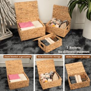 Wicker Storage Baskets with Lid, Basket With Lid Decorative Storage Rectangle 14"D X 11"W X 7"H Wicker Storage Basket With Lid Large Rattan Storage Box Hyacinth Baskets