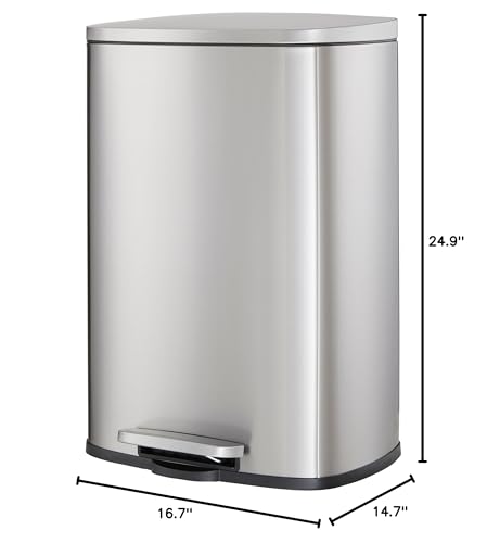 Casa Andrea Milano 13-Gallon Soft-Close, Smudge Resistant Trash Can Step-on Pedal, Soft Closure, Large and Space-Saving