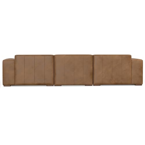 SIMPLIHOME Rex Left-Facing Modular Sectional Sofa in Full-Grain Genuine Leather, Caramel Brown, 122-inches Wide, Handcrafted Modern-Style 4-Seater L-Shaped Leather Couch with Left Chaise