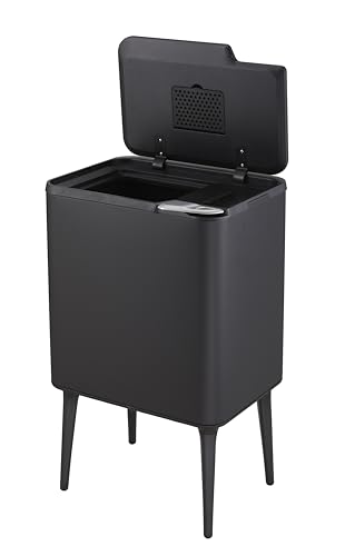 Casa Andrea Milano 9.5-Gallon Tall Kitchen Trash Can with Long Legs Modern Style Waste Basket, Large Trash Can w/Pop Open Cover,Elevated Trash Bin, Apartment Essentials