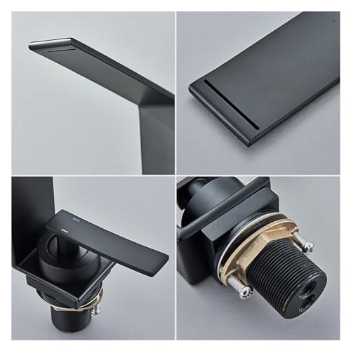 MIYANXI Basin Faucet Waterfall spout Faucet Curved Design Base Mounted Single Hole Single Handle hot and Cold Water Mixer Bathtub Faucet Crane,Kitchen Sink Faucet, Black, WJ5501